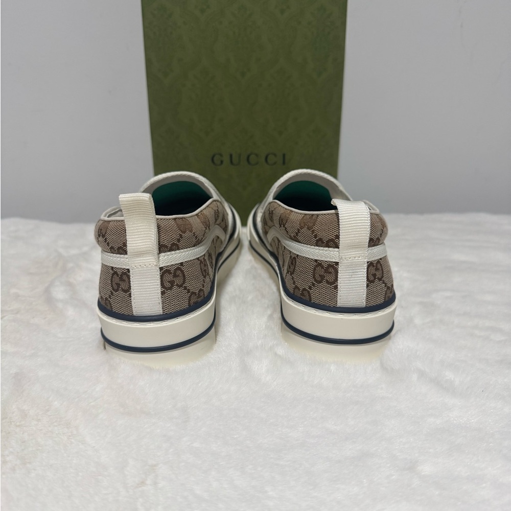 Gucci Brown/Beige GG Supreme Slip-On Sneakers - Picture 3 of 10